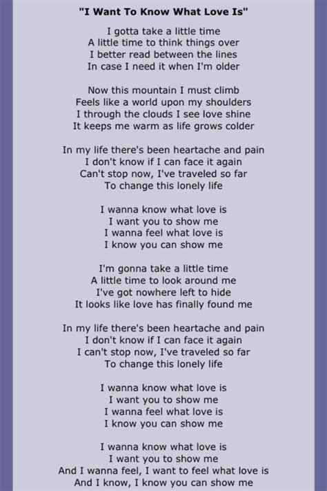 lyrics of i want to know what love is|foreigner lyrics.